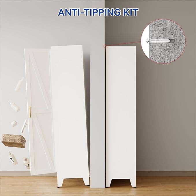 COFaR 71'' Tall Metal Pantry Cabinet, Kitchen Storage Cabinet with Doors and Shelves, Freestanding Farmhouse Food Cupboard for Kitchen Dinning Room Garage, White 5-Tier