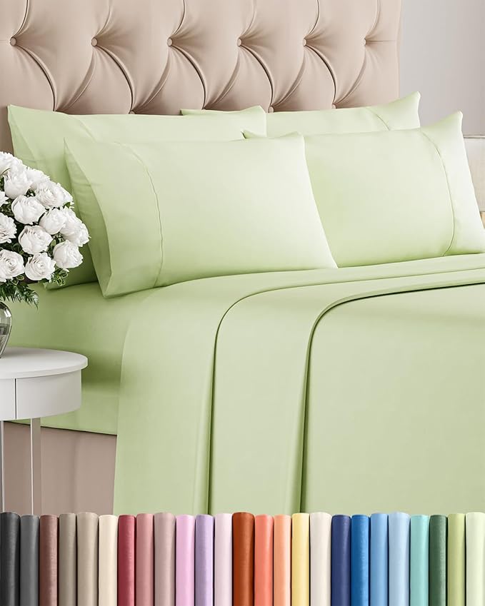 Cal King 6 Piece Sheet Set - Comfy Breathable & Cooling - Soft Hotel Luxury Bedding Set with 8-16 Inch Deep Pockets - 1 Flat & 1 Fitted Sheet & 4 Pillowcases - Wrinkle Free & Easy Care - Light Sage