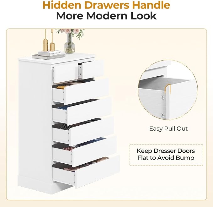 Hasuit Tall Dresser with 7 Drawers for Bedroom, 51.8'' High Chest of Drawers Storage Organizer for Closet, Modern Taller Clothes Storage Tower with Ample Storage Space