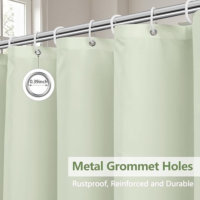 Seenus Waterproof Fabric Shower Curtain Liner with 3 Extra-Large Magnets, 72 x 72 inch Washable Cloth Shower Liner Hotel Quality, Pastel Green Lightweight Shower Curtain for Bathroom