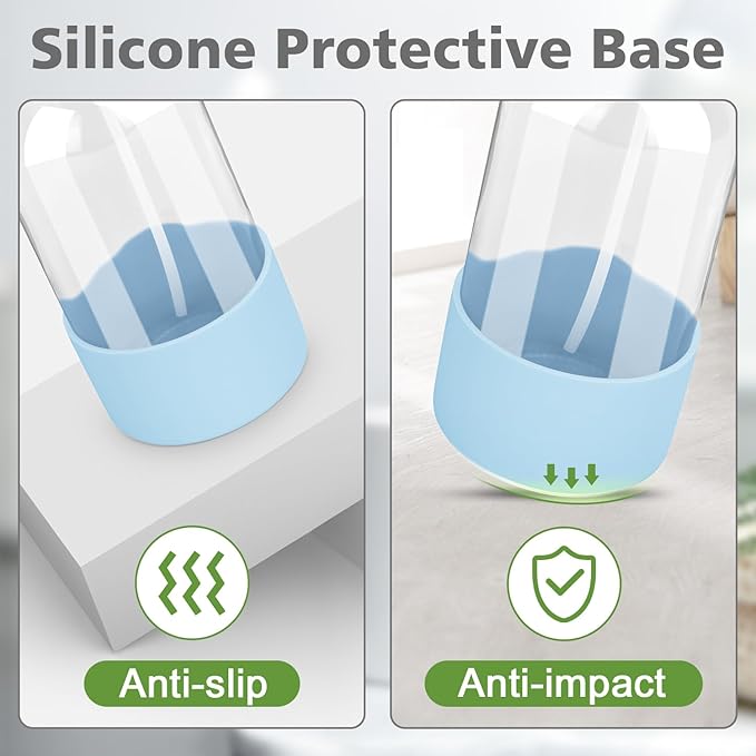 Rionisor Glass Spray Bottles with Silicone Sleeve Protection, Empty 16 oz Refillable Containers, Reusable Spray Bottles with Adjustable Nozzle for Hair, Cleaning Solutions, 3 Pack Grey&Blue&Pink