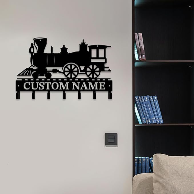 Personalized Train Metal Keys Hooks,Custom Name Metal Train Keys Hooks,Black Metal Train Wall Home Storage Decorative Keys Hooks,Key Holder Hooks for Wall (Style E)