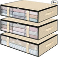 StorageRight Under Bed Storage Bins, 3-Pack 40L Foldable Fabric Storage Bags with Transparent Window, Breathable Organizer for Clothes/Blanket/Comforter/Quilts,Beige