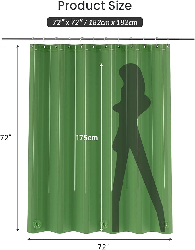 AmazerBath Premium EVA Shower Curtain Clear Pine Green, Luxury Shower Curtain Dark Green Ultra Soft, Waterproof Bathroom Curtain with 3 Weighted Stones and 12 Grommets, Recyclable Packaging