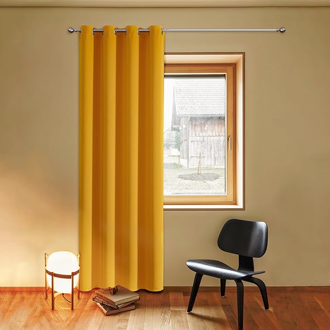ChrisDowa Blackout Curtains 120 Inches Long for Living Room, Grommet Thermal Insulated Room Darkening Curtains for Bedroom (1 Panel Set, Mustard Yellow, 52W x 120L)