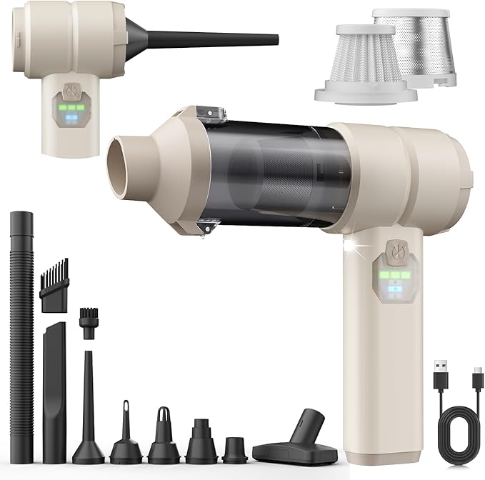 Car Vacuum, Handheld Car Vacuum Cleaner Cordless with Brushless Motor, 20000PA Suction High Power Rechargeable Vacuum Cleaner & Air Duster, 4-in-1 Portable Mini Hand Vacuum Blower with LED Display