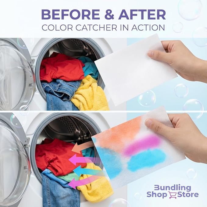 Color Catchers for Laundry- Pack of 50 White Laundry Sheets, Color Absorbent Paper for Mixed Washing, Non Abrasive Fabric Care, Thin & Soft Washing Machine Accessories