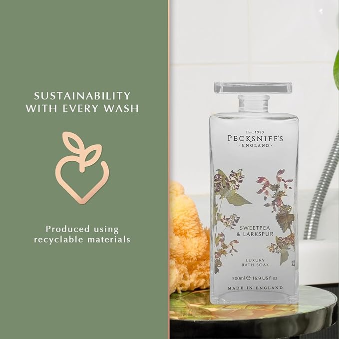 Pecksniff's Sweet Pea & Larkspur Bath Soak Decanter | 500ml/16.9 Fl Oz