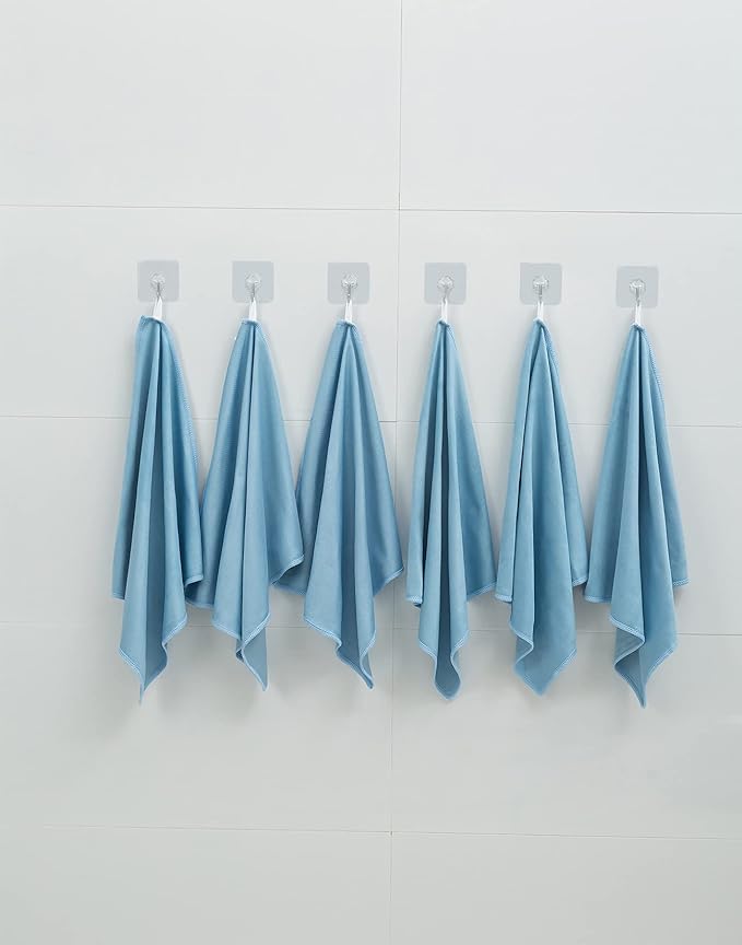 Puomue 12 Pack Microfiber Glass Cleaning Cloth, 12 Inch X 16 Inch, Lint Free Quickly Clean Windows, Mirrors, Glasses, Phone Screens, Camera Lenses, Blue