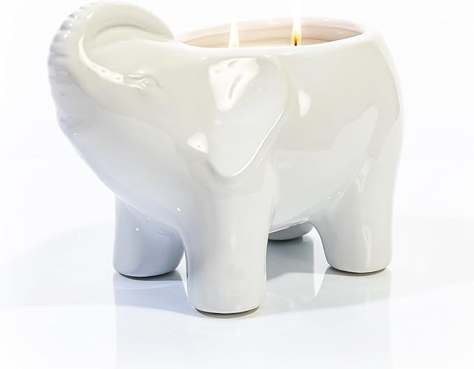 Luxury Elephant Scented Candle – Large 28oz Jar with Soy Wax Blend & 2 Cotton Wicks – Long Burn Time 180-240 Hours – Fall Candles, Fall Scented Candles, Soy Candle for Home & Holiday Décor (White)