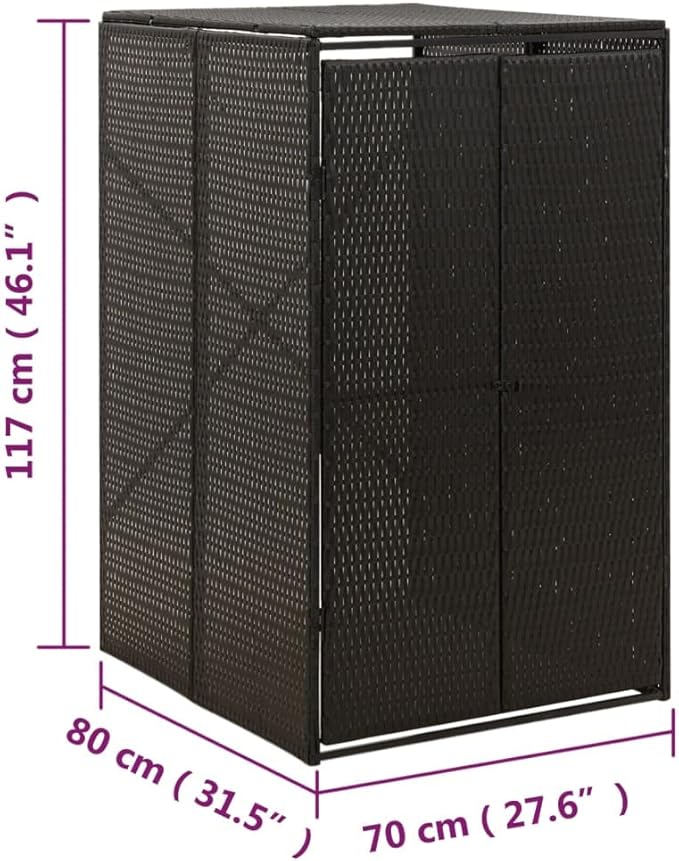 Single Wheelie Bin Shed Garbage Can Storage Shed, PE Trash Container Management Unit, Outdoor Patio Recycling Dustbin Trash Shed, Black 27.6"x31.5"x46.1" Poly Rattan