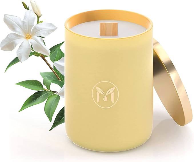 MyrrhUSA Arabian Jasmine Scented Candle – 15oz Natural Soy Wax with Crackling Wooden Wick & Essential Oil | 80 Hour Burn | Luxury Aromatherapy Candle for Relaxation, Home Décor, Living Room & Bathroom