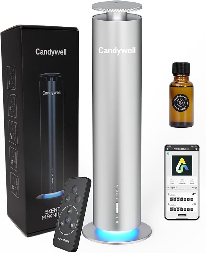 Waterless Scent Diffuser - Essential Oil Diffuser for Home & Office, 1500 Sq Ft Coverage, Remote & APP Control, Quiet Operation with Ambient Lighting, Child & Pet Friendly, 4 Fl Oz Capacity