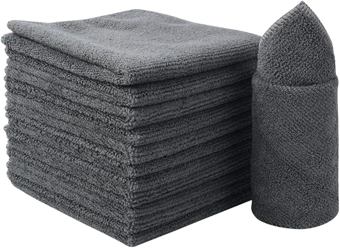 SINLAND Microfiber Cleaning Cloth Rag Super Absorbent Kitchen Dish Cloths Quick Dry No Streak Dish Rags Glass Cloths 12inchx12inch 12 Pack Grey