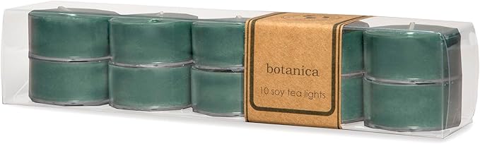 ECO CANDLE CO. Tea Light Candles, Botanica, 10-Pack - Scents of Pine, Lavender, & Moss - Recyclable, 100% Soy Wax, No Lead, Hand Poured, Made from Midwest Grown Soybeans, .6 oz. Each