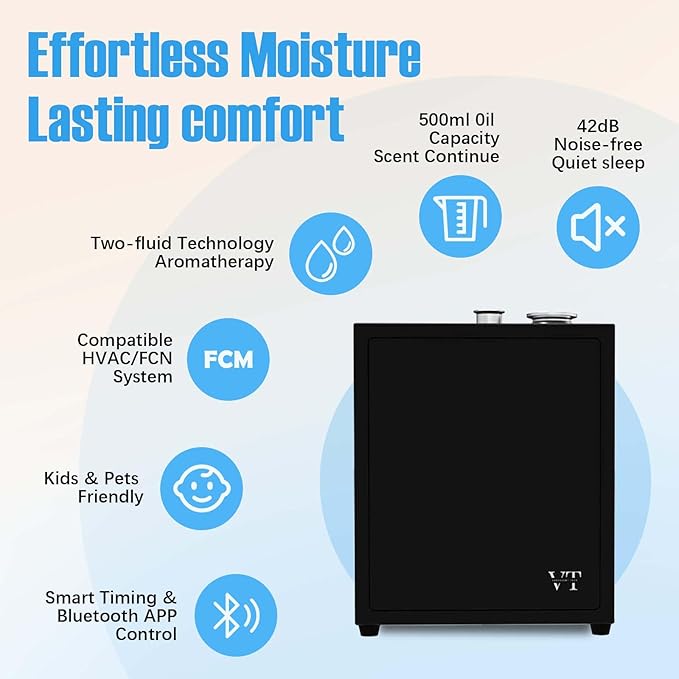 Heavy Duty Alloy Whole House Scent Diffuser and 4OZ Essential Oil for 4000 Sq. Ft Home Large Room Office Hotel Villa, Waterless Aroma Oil Diffuser, HVAC System Air Freshener Machine with App Control ﻿