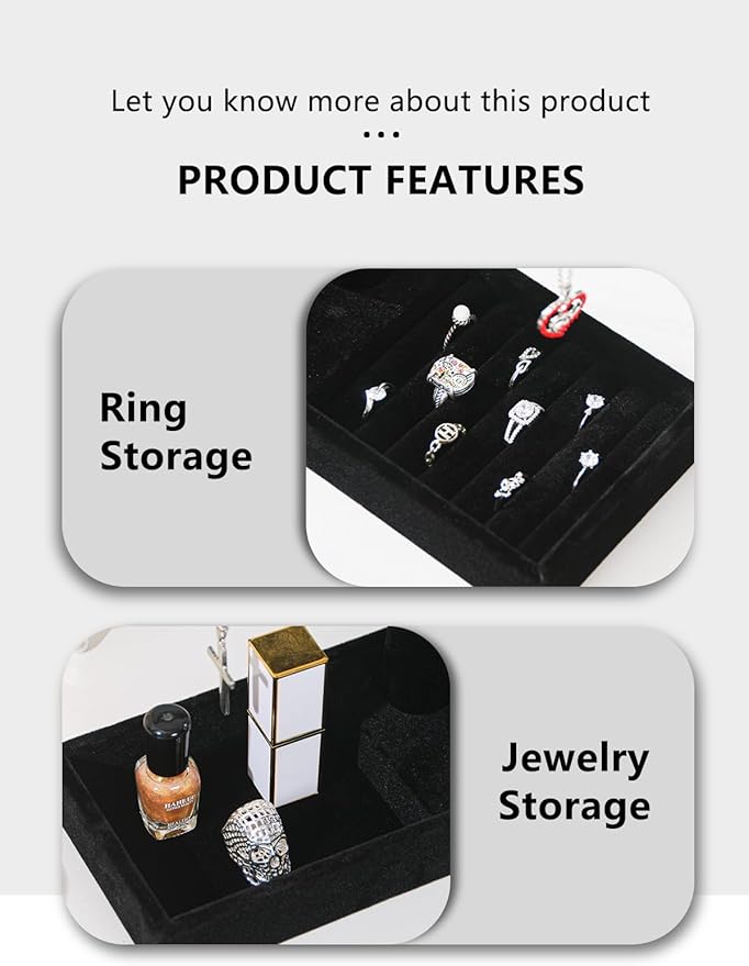 Justsoso Multi-Use Jewelry Holder Stand, Necklace Bracelet Ring Organizer Stand, Scrunchie Watches Velvet Jewelry Holder Stand With Tray for Women Home Use(Black Color)