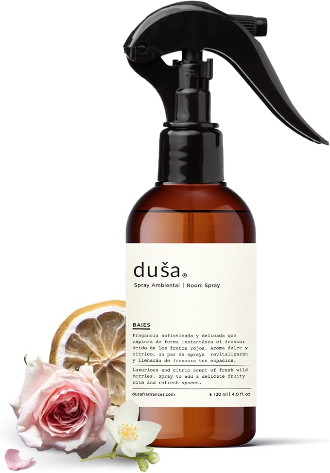 Dusa Baies Room Spray - 4 fl oz - Ultimate Home Fragrance, Bed Room Essentials & Soothing Fabric - Natural Air Freshener & Linen Mist for Home - Eco-Friendly Odor Eliminator w/Aromatherapy
