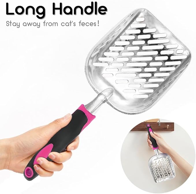Apidgrowth Cat Litter Scoop-Metal Cat Scooper-Long Handle Scoop,Cat Scooper-Poop Sifting-Mesh Shovel-Suitable for Cat Litter Box, (Rose Red)-Christmas