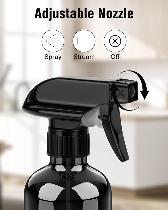 Bontip Glass Spray Bottle, Black Glass Spray Bottle Set & Accessories Refillable for Plants Window Cleaners Aromatherapy Facial hydration Watering Flowers Hair Care (2 Pack/16oz) (Black)