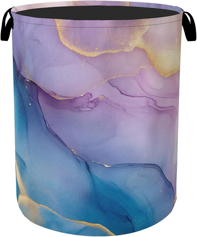 Blue Pink Marble Laundry Basket with Handles - Extra Large Foldable Hamper for Bathroom/Laundry/Bedroom/Dorm, Washable Fabric Storage Bin