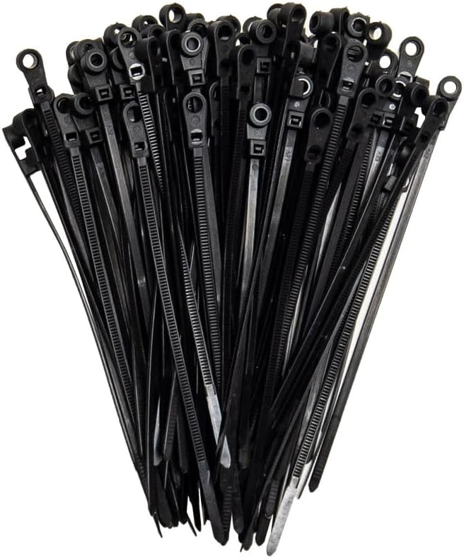 ZipTie.com 4.3-Inch Black Zip Ties With Screw Hole - 18-lb Tensile Strength Cord Management & Secure Mounting - Indoor & Outdoor Multi-Purpose Tie Wraps (100-Pack)