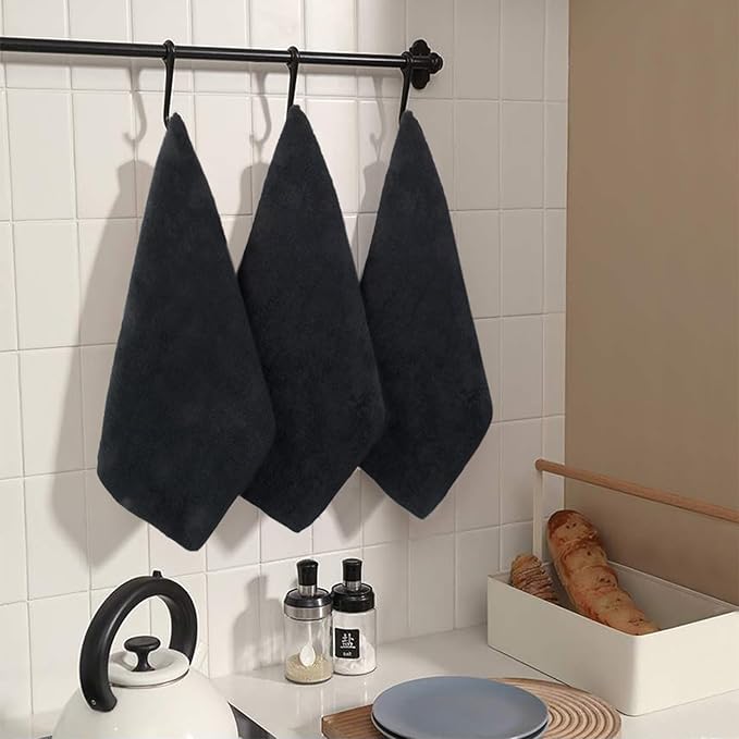 SINLAND Microfiber Cleaning Cloth Absorbent Dish Cloth Kitchen No Streak Dish Rags Glass Cleaning Cloths 12inchx12inch 12 Pack Black