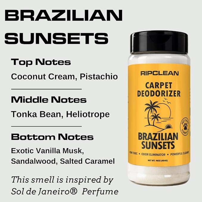 Ripclean Carpet Deodorizer & Freshener Cleaning Powder, Odor Eliminator for Strong Odors & Homes w/Pets, Safe around Kids & Pets, Use on Carpet, Rugs, Upholstery & More (16 Ounce, Lemon)