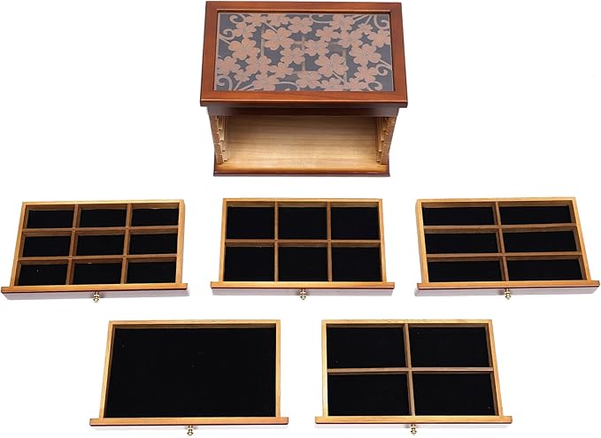 Jewelry Storage Organizer, 6 Layers with 5 Drawers Large Jewelry Organizer Wooden Storage Box Case for Woman (Brown type1)
