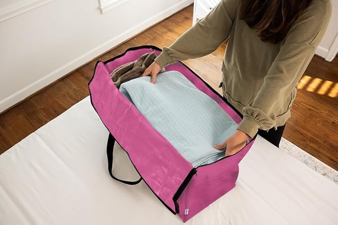 ClearSpace Heavy Duty Moving Bags or Storage Bags – Pink Storage Bins with Lids, Large Moving Boxes with Backpack Straps & Zippers,– Packing Box & Moving Supplies for College Dorm, 6 Pack