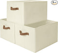 StorageWorks Storage Baskets for Shelves, Foldable Fabric Closet Storage Bins with PU Handles, Fabric Storage Bins Clothes Organizer, Ivory White, 3-Pack, Extra Large