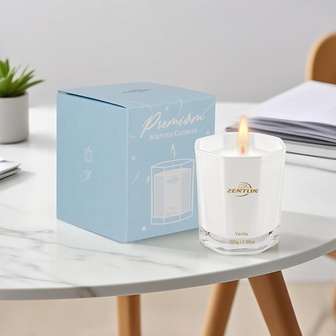 Vanilla Scented Candle - Valentine's Day Gifts for Her & Him - Natural Soy Wax Nostalgic & Comforting Candle for Home - Stylish Octagonal Design - 7.05 oz, 50 Hours Burn Time