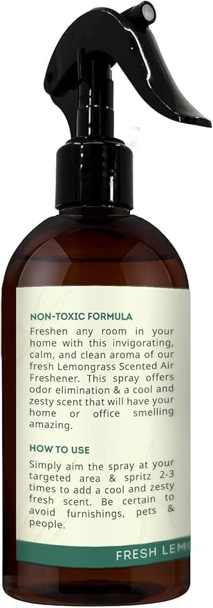 Kate Naturals Air Freshener Spray for Home. Lemongrass Essential Oil Odor Eliminator Room Freshener Spray for Pillows, Bedding, Linen (8 fl oz, Pet Safe, Non-Toxic)