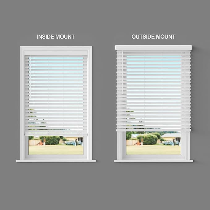 2.5 Inch Cordless Faux Wood Blind, 70.75" W x 72" L - White Plantation Style Venetian Blinds, Over 400 Custom Sizes Starting at 29.97, Room Darkening Shades for Interior Windows by Lumino