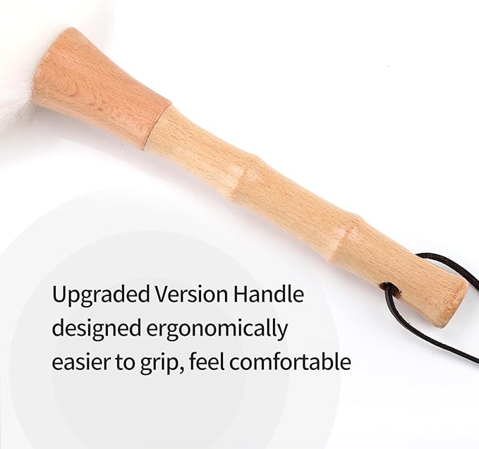 FeelfunFeather Feather Duster, Lambswool Duster for Cleaning,with Solid Wooden Handle,Leather Hang Strap,Anti-Static 14.9 inch Washable Reusable Small Hand Duster(Natural) for Office, Home and Car