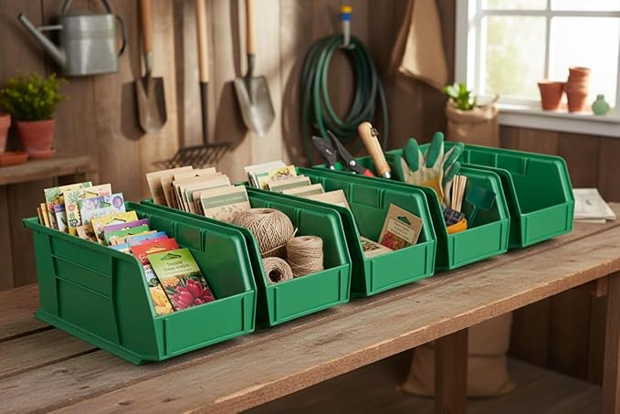 Hudson Exchange 11" x 5-1/2" x 5" (6 Pack) Plastic Stackable Storage Bin and Hanging Container, Green