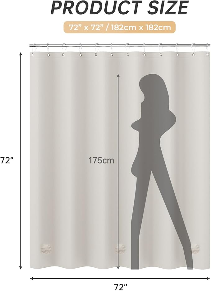 AmazerBath Thick PEVA Shower Curtain - Tan, Waterproof 72x72, Heavy Duty with 3 Weighted Stones and 12 Grommets
