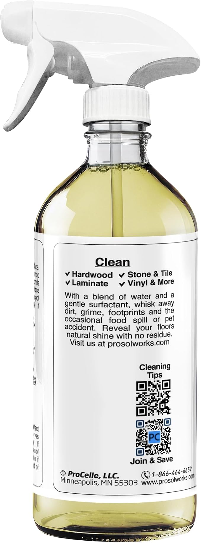 PROSOL WORKS Wood Floor Cleaner 16 oz - Floor Cleaning Spray Great for Various Floor Types Like Tile, Linoleum, Vinyl, Laminate Flooring & Hardwood - Surface Cleaner for Floors, Stain, Dirt & Grime