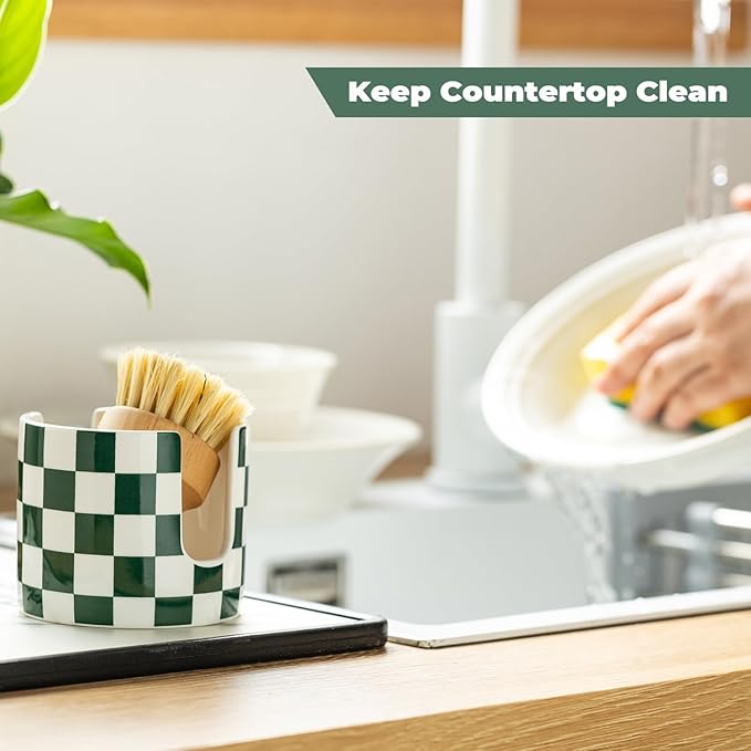 Zoeeker Ceramic Kitchen Sponge Holder, Dish Sponge Holder Suitable for Scrubby Farmhouse Dish Rack Brush Holder for Christmas Bathroom, Kitchen, Sink, Green and White