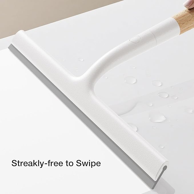 Silicone Shower Squeegee for Glass & Doors, Diveotree Multi-Purpose Squeegee for Bathroom Shower/Windows/Glass/Door, Heavy Duty Scrubber for Car Windshield Cleaning (White)