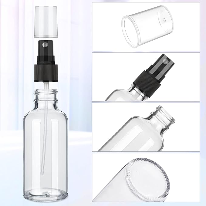 Nuogo 50 Pieces Mini Glass Spray Bottles Bulk 4 Oz Fine Mist Glass Bottles with Funnel Dropper and Cleaning Brush Refillable for Essential Oils, Perfumes and Aromatherapy(Transparent)
