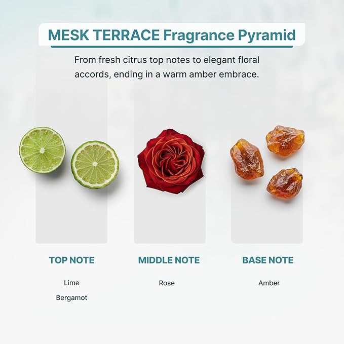 MESK Terrace Luxury Essential Oil for Diffusers - Floral Citrus Aromatherapy with Lime, Rose & Amber - Elegant Scent for a Refined Home