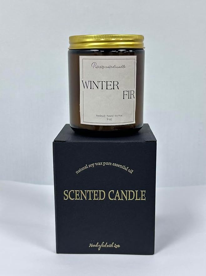Fir Scented Candles for Home, Natural Soy Wax Aromatherapy Non Toxic Winter Fir Candle Gifts for Women Men, Home Fragrance Decoration Glass Jar Candle for Meditation and Relaxation (9oz)