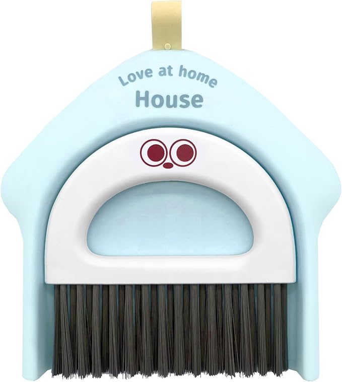 Small Dustpan and Broom Set,Mini Handheld Dust pan with Cleaning Brush Set for Home Desktop, Sofa,Office,Keyboards, Pet Care Household,Camping (Blue)