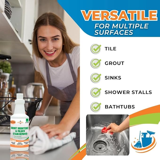 Groutastic Mildew Stain Remover – Powerful Mold & Mildew Cleaner for Tile, Grout, Showers & Bathrooms – Removes Black Stains & Soap Scum – Fast Acting, Professional Strength Cleaner