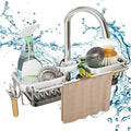 Kitchen Sink Faucet Organizer,Sponge Holder Caddy Rack Multifunction Shelf for Soap,Dish Accessories, Adjustable for 0.7-1.1 Inch Round Water Pipe (Either Side Silver)