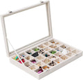 Mebbay 35 Grid Earring Organizer Velvet Jewelry Tray Organizer Felt Jewelry Box Tray Holder with Clear Lid for Drawer, Earring Necklace Bracelet Ring Healing Stones Storage (Creamy White)