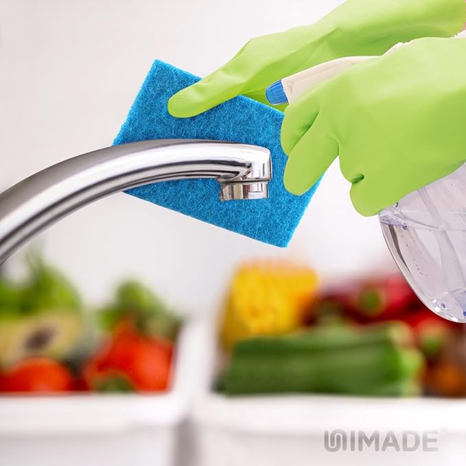 UNIMADE Non-Scratch Scouring Pads, 24Pcs Household Scour Pads for Kitchen, Garage and Outdoors, Reusable Dish Scrubber Pads for Pan and Metal Grill - Blue