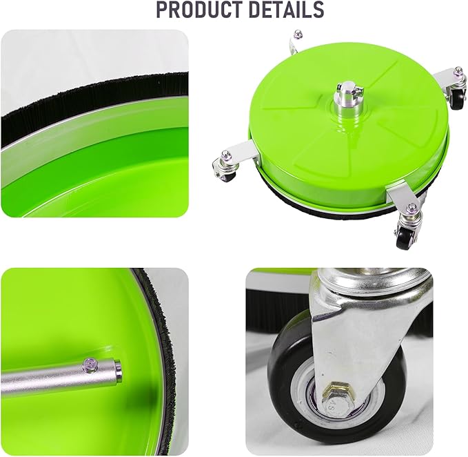 Wexo Palindrog 16" Pressure Washer Surface Cleaner with 4 Wheels, Coated Green Stainless Steel Power Washer Surface Cleaner for Driveway Sidewalk Patio, 1/4" Quick Connector 2 Extension Wand, 4000 PSI