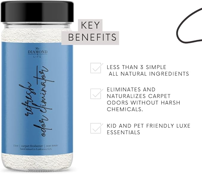 The Diamond Life Home “REFRESH” Carpet Deodorizer Powder – Natural Odor Eliminator for Carpets, Upholstery, Pet Urine, Dog Beds & Cat Litter Boxes – Pet-Friendly – Country Potpourri Scent